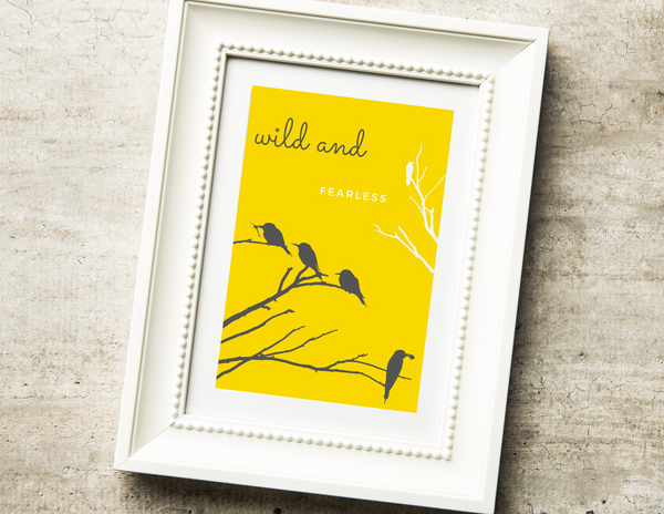 5x7 Printable Yellow Tree Birds Wall Art Décor Print by Jeanetta Richardson