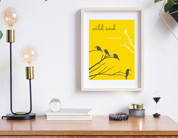 5x7 Printable Yellow Tree Birds Wall Art Décor Print by Jeanetta Richardson