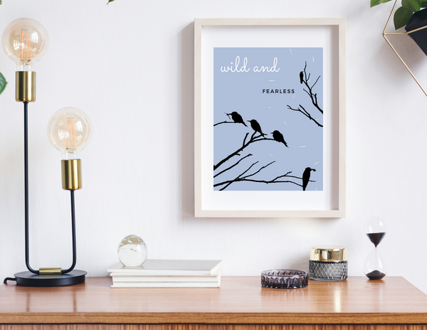 5x7 Printable Grey Tree Birds Wall Art Print for Framing by Jeanetta Richardson