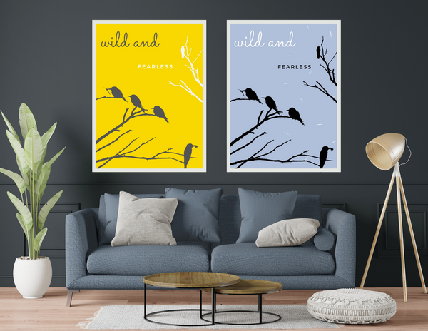 8x10 Printable Yellow Tree Birds Wall Art Décor Print by Jeanetta Richardson