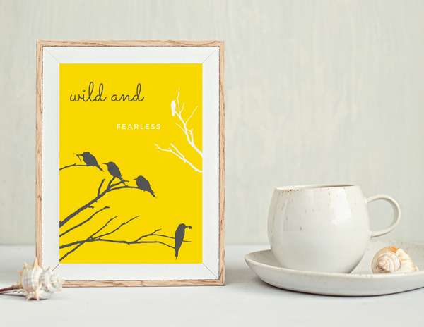 8x10 Printable Yellow Tree Birds Wall Art Décor Print by Jeanetta Richardson