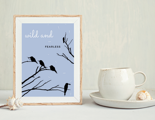 5x7 Printable Grey Tree Birds Wall Art Print for Framing by Jeanetta Richardson