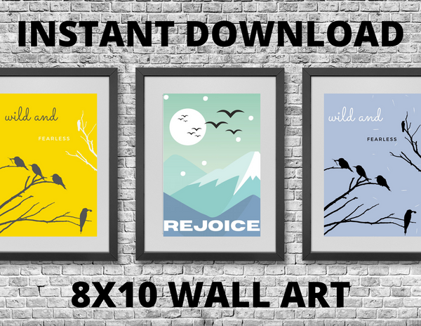 8x10 Printable Yellow Tree Birds Wall Art Décor Print by Jeanetta Richardson