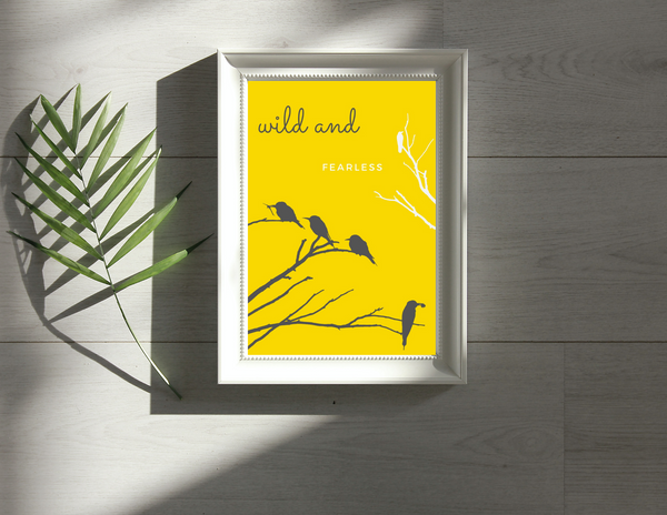 5x7 Printable Yellow Tree Birds Wall Art Décor Print by Jeanetta Richardson