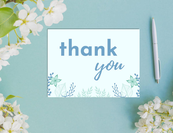 Printable Blue Foliage Thank You Card