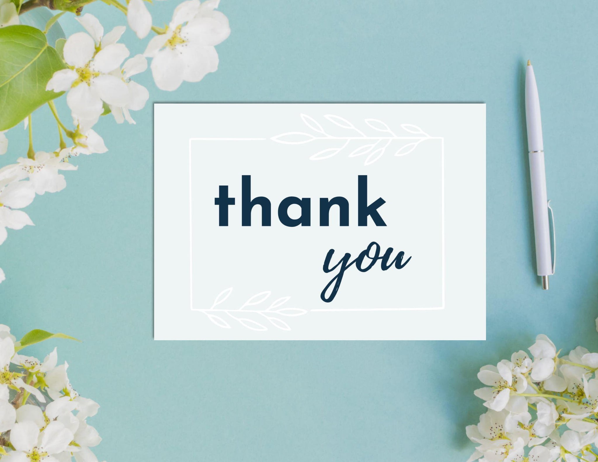 Printable Leaf Border Thank You Card