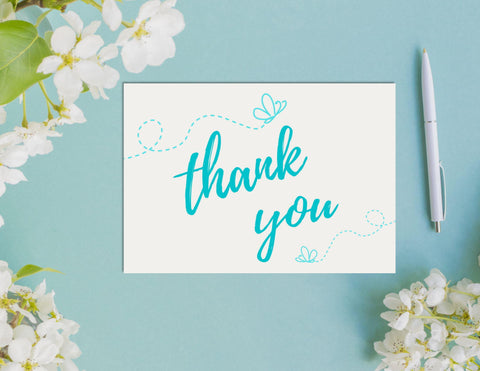 Printable Teal Butterfly Thank You Card