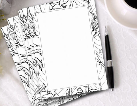 Printable Black and White Floral Stationery Paper (Set of 5) by Jeanetta Richardson