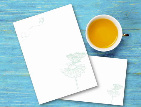 Printable Green Butterfly Stationery Paper and Notecard Set