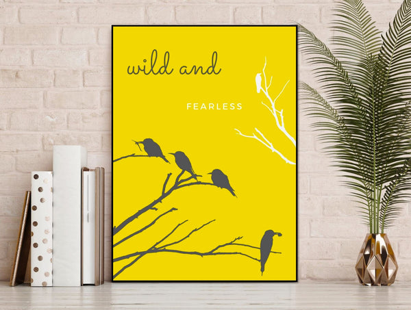 5x7 Printable Yellow Tree Birds Wall Art Décor Print by Jeanetta Richardson