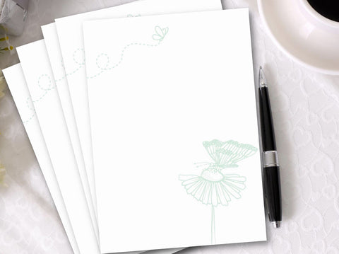 Printable Unlined Green Butterfly Stationery Paper (Set of 5) by Jeanetta Richardson
