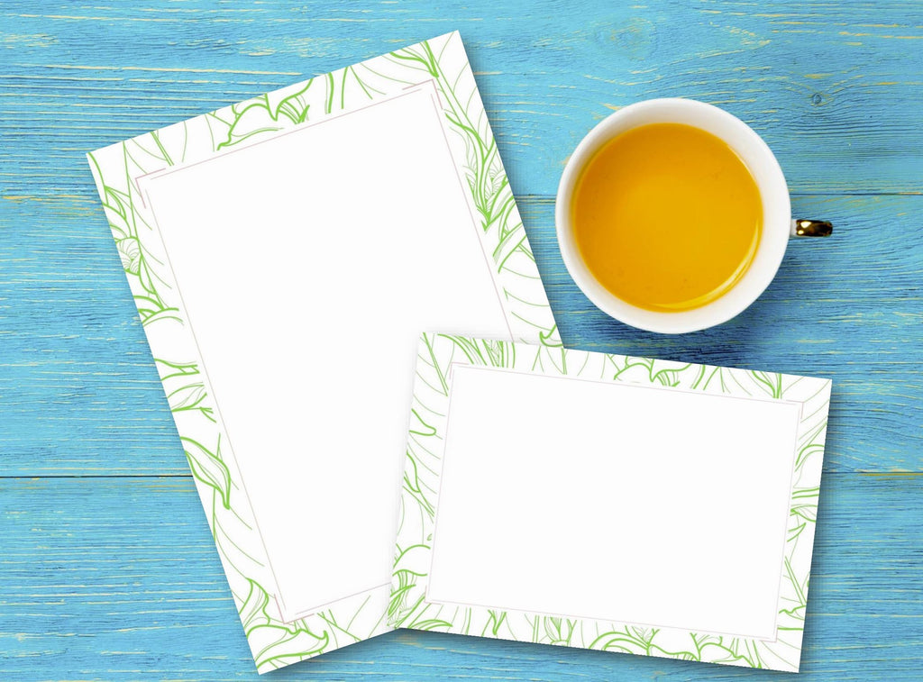 Printable Green Floral Border Stationery Paper and Notecard Set by Jea ... Printable Green Floral Border Stationery Paper and Notecard Set by Jea ...