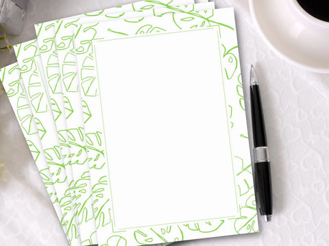 Printable Green Leaf Border Stationery Paper (Set of 5) by Jeanetta Richardson