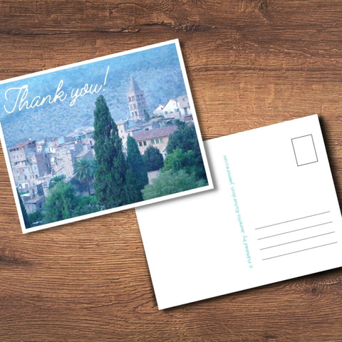 Printable 4x6 Italian Village Thank You Postcard (Set of 5) by Jeanetta Richardson | Instant Download | Digital Postcard Pack PDF