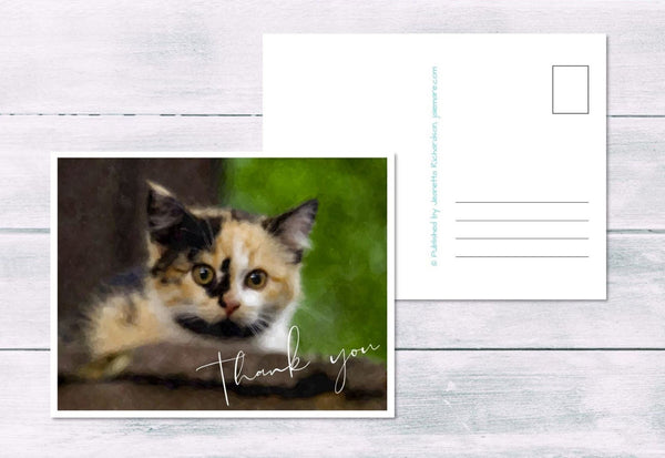 Printable 4x6 Lounging Baby Kitten Thank You Postcard (Set of 5) by Jeanetta Richardson