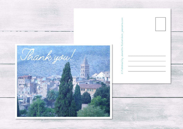 Printable 4x6 Italian Village Thank You Postcard (Set of 5) by Jeanetta Richardson | Instant Download | Digital Postcard Pack PDF